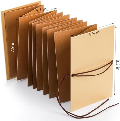 Hacaroa 4 Pack 6 x 8 Inches Accordion Scrapbook Brown Pages, Hardcover Kraft Paper Photo Albums, Stretchable Folding DIY Handmade Adventure Book Gift for Anniversary, Graduation, Christmas