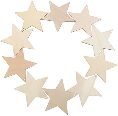 Tatuo 100 Pieces Christmas Wooden Star Ornaments Star Wooden Cutouts for Crafts Hanging Ornaments with Ropes for Embellishments, Wedding, DIY, Craft, Festival
