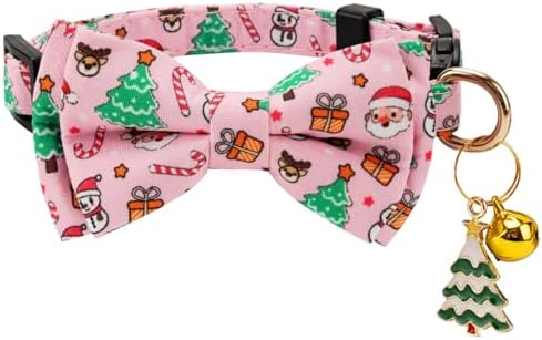 2 Pack Christmas Cat Collar with Removable Bow Tie and Bell for Boy Girl Cats,Cute Kitten Collar with Christmas Tree and Santa Claus Patterns for Female Male Cats (Christmas Tree&Santa Claus)