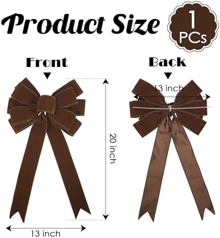 13" Brown Bow Pre-Tied Bow for Christmas Tree, Brown Velvet Ribbon Bow for Wreaths, Tree Toppers Bow, Premade Bow, Gift Bow for Party Favor, Christmas Home Indoor Outdoor Decor-1 Counts