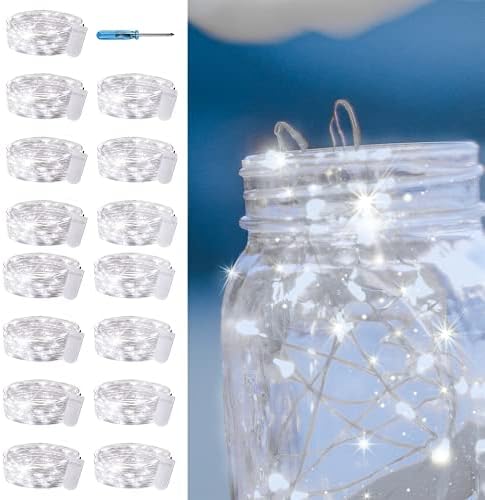 15 Packs Fairy String Lights, 6.6FT 20 LED Battery Operated Silver Copper Wire Starry String Light for DIY Party Christmas Costume Wedding Easter Table Decorations (Cool White)