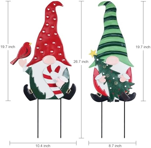 YEAHOME Outdoor Christmas Decorations, 2 Pack Gnomes Decorative Garden Stakes for Christmas Decor, Metal Yard Signs Xmas Decorations for Outside Garden Yard Lawn Porch Holiday Party