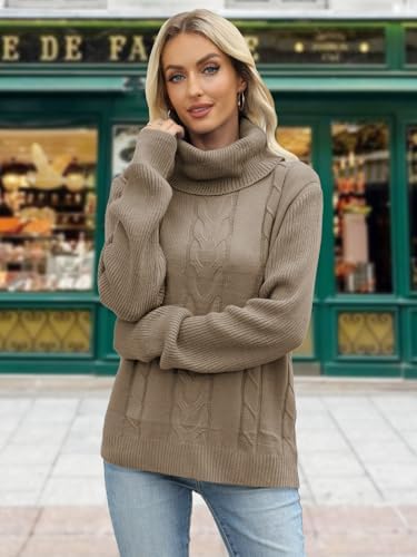 Womens Cable Knit Turtleneck Sweaters 2025 Winter Warm Long Sleeve Pullover Casual Tops