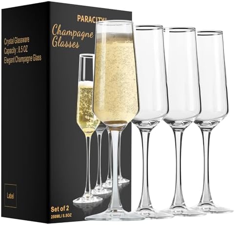 PARACITY Champagne Flutes, Champagne Glasses Set of 4, Elegant 8.5oz glass champagne flutes, Gift for Birthday, Wedding, Christmas, Valentine's Day