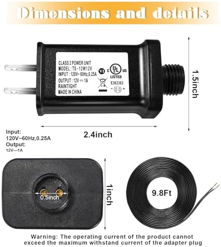 2 PCS Replacement Yard Inflatable Adapter with 9.8ft Extension Cables, 12V 1A Class 2 Power Supply,Low Voltage Transformer US Plug and Electric Cord for Halloween/Thanksgiving/Christmas Inflatables