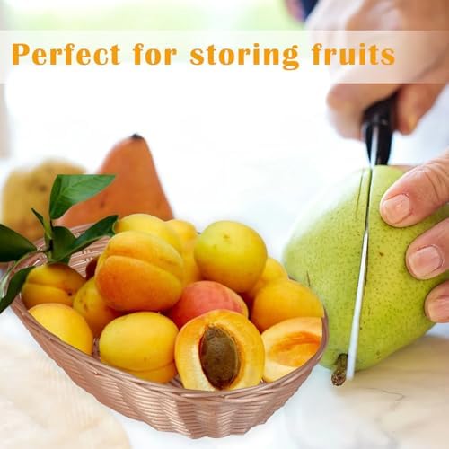 12 Pack Plastic Oval Basket, Empty Bread Basket 10 x 6.25 x 3 Inch Food Storage Basket Bulk, Plastic Wicker Baskets Bin for Kitchen Serving, Centerpiece Display, Christmas Gifts, Brown