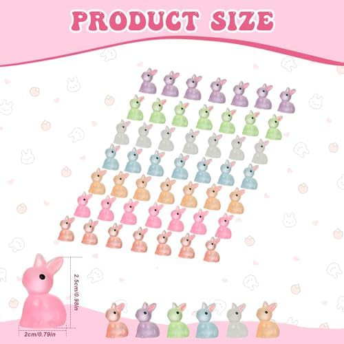 140Pcs Mini Resin Luminous Bunnies Glow in Dark Resin Rabbit Figures for Fairy Garden Luminous Mini Portrait Fairy Garden DIY Christmas Party Ornament Accessories Charms Party Favors