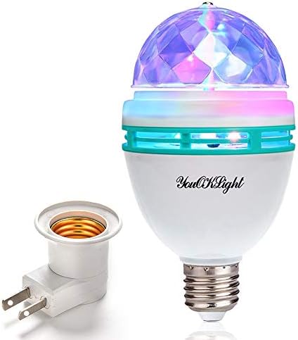 YouOKLight E26 Rotating RGB Disco Ball Light, LED Strobe Bulb Magic Ball Light, for Birthday Party Club Bar Karaoke Halloween Christmas