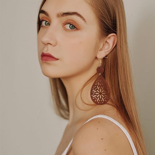 12 Pairs Boho Vintage Geometric Round Earrings Wooden Leather Ethnic Style Vintage Sunflower Earrings Christmas for Women