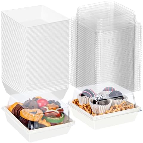 100Pack 4 Inches Charcuterie Boxes with Clear Lids - Bakery, Chocolate Covered Strawberries, Mini Cake, Pie Boxes - Perfect for Christmas, Valentine's, Halloween
