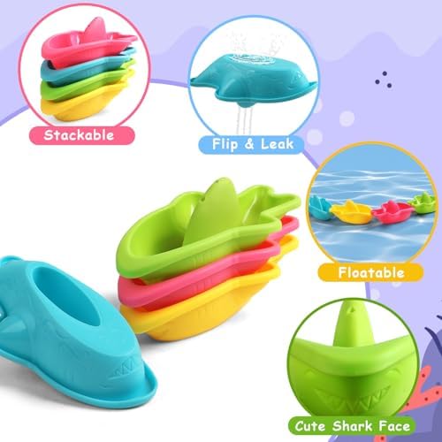11 PCS Toddler Bath Toys for Kids Ages 1-3 Baby Shower Toys Mold Free Bathtub Toys for 12-18 Months Pool Water Table Beach Sand Toys Stacking Cups for Kids 2-4 Christmas Birthday Gifts for Boys Girls