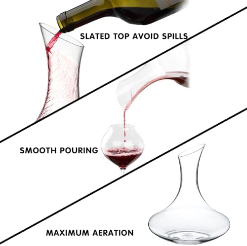 Wine Decanter, 1100ml /37.2oz Red Wine Decanter, Hand Blown Lead-Free Crystal Wine Carafe, Small Decanter for White and Red Wine, Elegant Design Easy Pour, Wine Gifts for Christmas