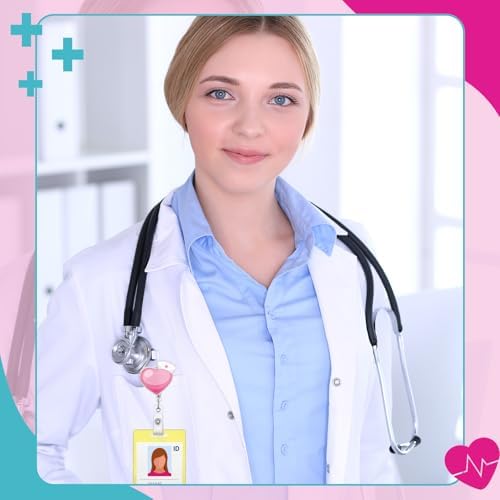 XunYee 8 Pack Pink Bow Nurse Badge Reels Xmas Retractable ID Name Nursing Medical Reels Badge Holder Christmas Stocking Gift for Nursing Student, ID Card Office Nurses Student, Teacher, Medical Worker