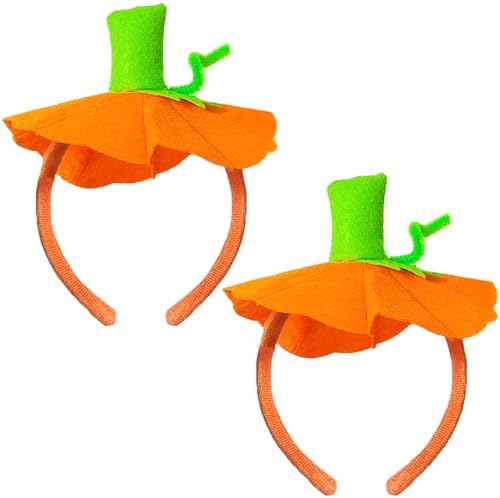 2 Pcs Halloween Pumpkin Headband Green Leaf Pumpkin Hair Hoops Orange Pumpkin Headpiece Hairband Hair Bands Women Christmas Party Decoration Cosplay Costume Cute Handmade Dress Up Hair Accessories