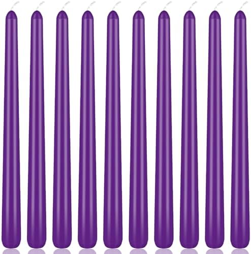 10 Inch Purple Taper Candles, 10 Pack Unscented Candlesticks for Dinner Wedding Christmas Seasonal Celebration and Home Decoration