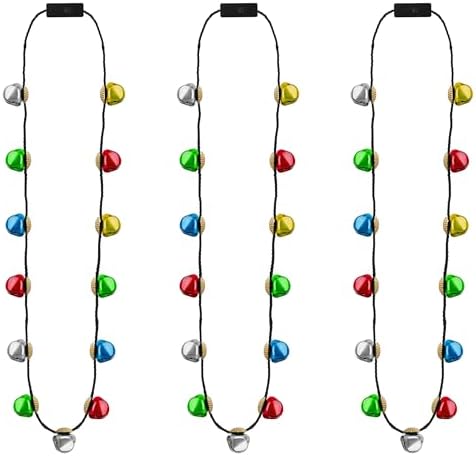 Christmas Light Necklace, 3Pcs Bells Light up Christmas Necklace, Jingle Bells Xmas Necklaces Women Men, 3 Modes Party Favors Ugly Sweater Holiday Party Supplies Accessories