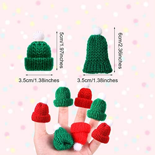 Chuangdi 24 Pieces Mini Knitting Hats Mini Doll Hats for Christmas Ornaments DIY Art and Craft(Green, Red)