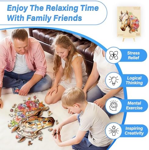 Wooden Puzzles for Adults, Horse Wood Puzzles Adult, Unique Animal Shape Wooden Jigsaw Puzzle, Christmas Birthday Gifts for Women Men Puzzle Game Lovers (S - 9.8×8.9in - 100pcs)