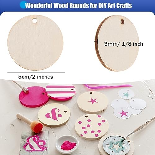 150 Pcs Unfinished Wooden Circles with Holes 2 Inch Wood Rounds Tags Blank Natural Round Wood Discs for Crafts Wooden Circle Cutouts Ornaments for DIY Crafts, Parties, Birthday, Christmas, Home Decor