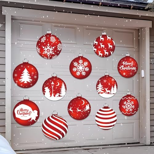 12 Pcs Christmas Garage Door Decorations Magnets Merry Xmas Ball Garage Door Magnet Stickers Christmas Ball Refrigerator Magnets Decals for Garage Door Car Refrigerator Indoor Outdoor Home Decor