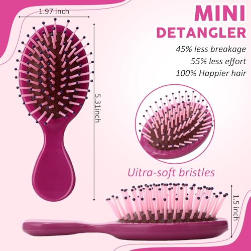 Zopeal 28 Pcs Kids Gift Wet Hair Mini Brush Bulk Girl Halloween Operation Christmas Small Pocket Travel Hairbrush Hygiene Detangler Soft Bristle Detangling Paddle for Party Favor Reward(14 Colors)