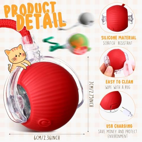 6 Pack Interactive Cat Ball Toy 360° Automatic New Interactive Rolling Ball Rechargeable for Christmas Indoor Cat Dog Gifts Exercise Electric Self Rolling Toy Large and Small Puppy Kitten