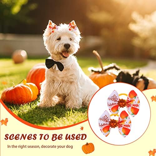 Yerliker 60 Pcs Halloween Thanksgiving Dog Hair Bows with Strong Rubber Bands, Christmas Dog Bows with Rhinestone Pearls, PET Handmade Hair Bowknot Dog Grooming Accessories for Dogs Cats, 30 Pairs