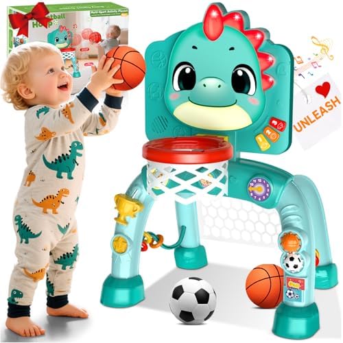 Zerhunt Toddler Sports Activity Toys: Motor Skills Development Energy Release by Mini Basketball & Soccer with Music & Light for Indoor Outdoor - Idea Christmas Birthday Gift for Boys Girls Age 1-3