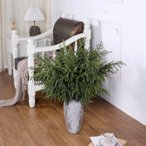 Real Touch Norfolk Pine Branch - 36" Artificial Christmas Green Plants Branches Faux Greenery Stem Fake Pine Picks for DIY Crafts Garland Wreath Xmas Indoor Outdoor Home Decor (8 Pcs)