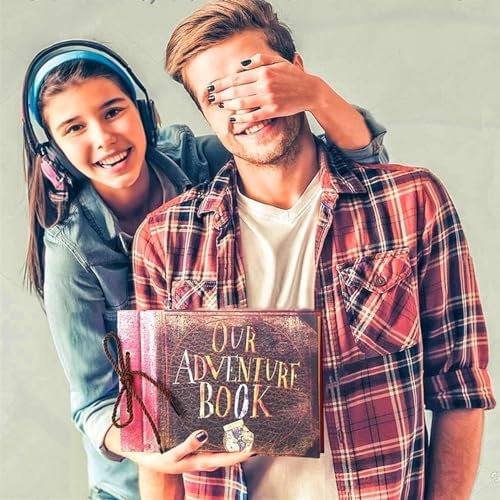 Adventure Book Handcrafted Diary Photo Scrapbook,Tailored for Preserving Cherished Moments,Gift for Couples' Anniversaries,Weddings,Globetrotters,Birthdays,Christmas&Note-taking Gifts Handmade Book