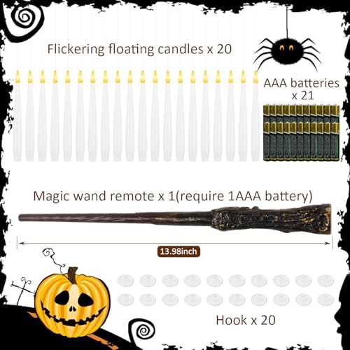 20 PCS Floating Candles with Wand LED Magic Hanging Candle Battery Operated Candle with 21 Batteries Include Flickering Warm Light Floating Candles for Christmas Halloween Decoration