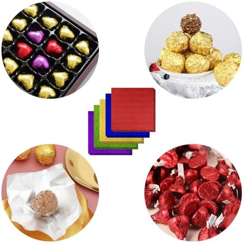 100 PCS Foil Candy Wrappers, 4x4 inches Chocolate Candy Wrappers aluminum foil sheets, DIY Homemade Candy Packaging for Christmas, Easter, Thanksgiving, and Birthday Party (Gold)