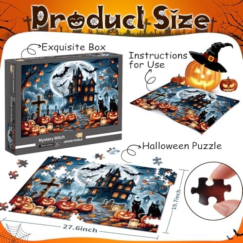 1000 Piece Halloween Puzzles for Adults Kids: Haunted House Mansion Puzzle Party Game Toy Gifts for 3+ Years Old Boys Girls Halloween Nightmare Before Christmas Jigsaw Puzzle for All Ages
