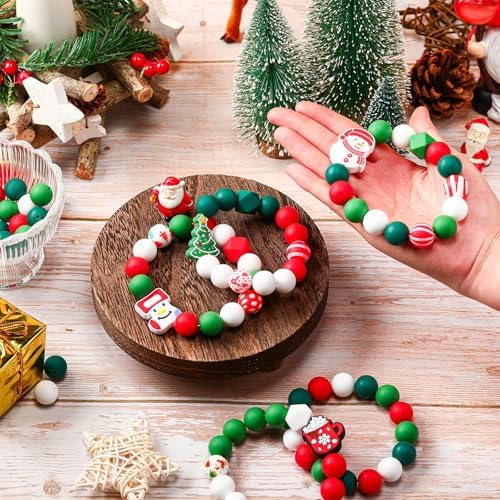 100PCS Christmas Silicone Focal Beads - Bulk 15mm Silicone Beads for DIY Crafts Keychain & Bracelet Making Kit