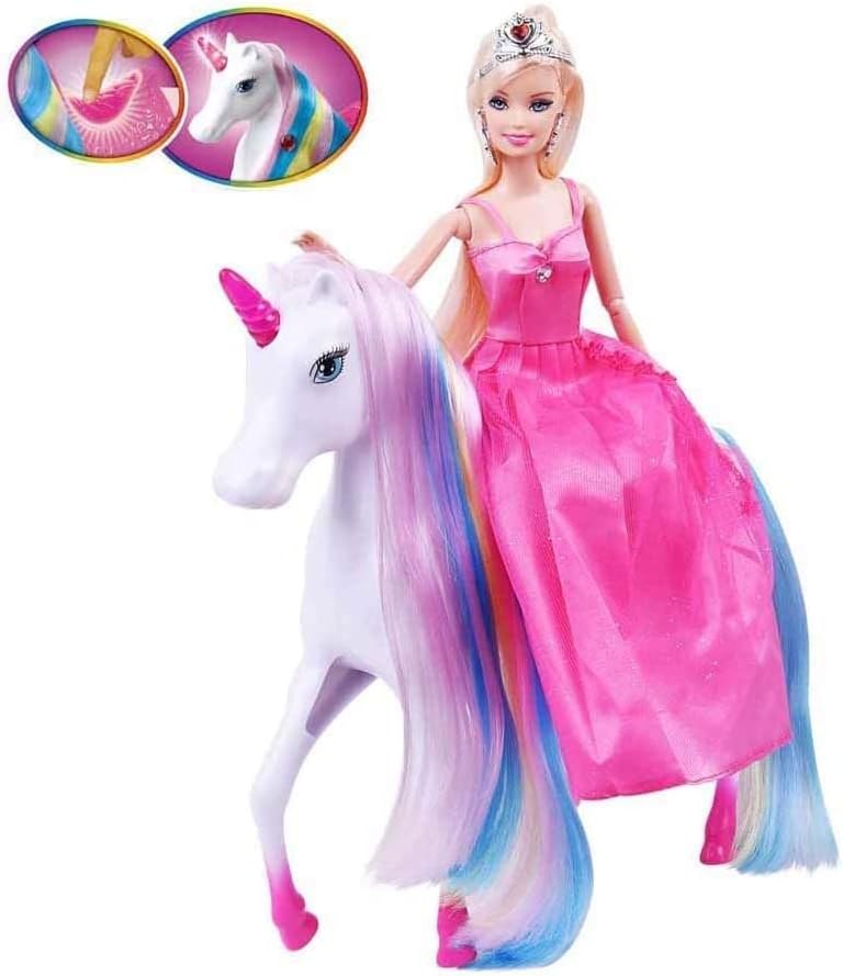 Yellow River Magical Light Unicon and 11.5" Princess Doll, Unicorn Gifts for Christmas Birthday for Girls 3+, Fairy Tale Story Unicorn Horse Toys Playset for Kids Ages 3 4 5 6 7 8