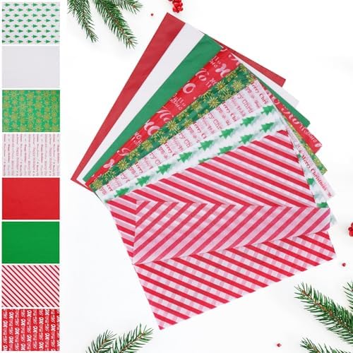 Blisstime Tissue Paper for Gift Bags 110 Sheets 13.8'' x 19.7'' Christmas Tissue Paper for Gift Wrapping, 8 Different Designs Christmas Wrapping Paper Bulk for DIY Crafts Holiday Decor (110)