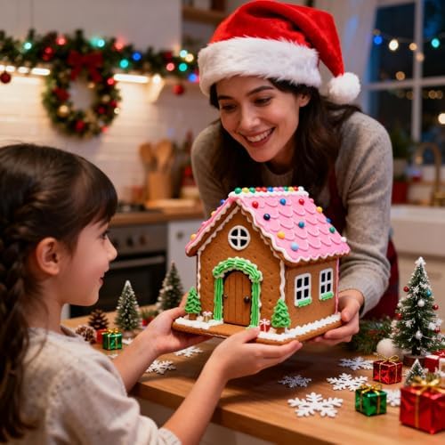 10Pcs Gingerbread House Cookie Cutters Set for Christmas Winter Holiday Baking and Decoration, Stainless Steel 3D Gingerbread House Kit for Kids Adults, Gift Package