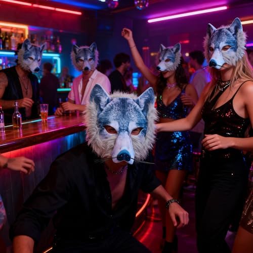 1Pcs Halloween Animal Face Mask - Wolf, Owl, Fox, Tiger Half Face Masquerade for Halloween