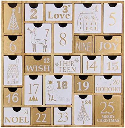 Juegoal Advent Calendar with 25 Drawers Countdown to Christmas, Refillable Wooden Advent Xmas Gift for Kids, 12 Inches Tall