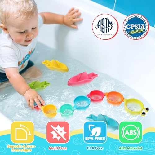11 PCS Toddler Bath Toys for Kids Ages 1-3 Baby Shower Toys Mold Free Bathtub Toys for 12-18 Months Pool Water Table Beach Sand Toys Stacking Cups for Kids 2-4 Christmas Birthday Gifts for Boys Girls