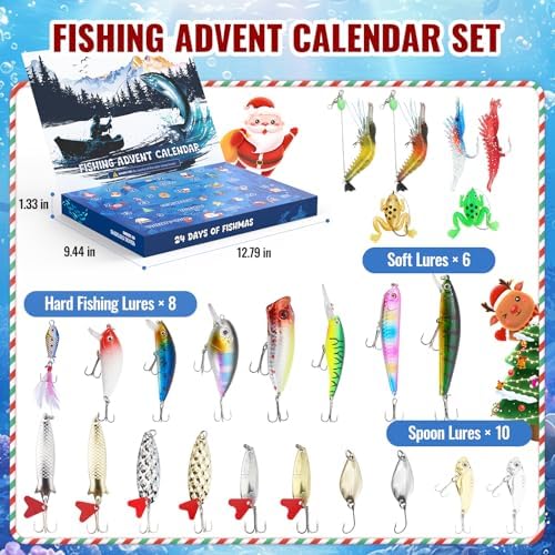 Fishing Advent Calendar 2025,24 Days Fishing Lure Advent Calendar Christmas Countdown Gift Advent Calendars Gifts for Adult Men Teen Boys