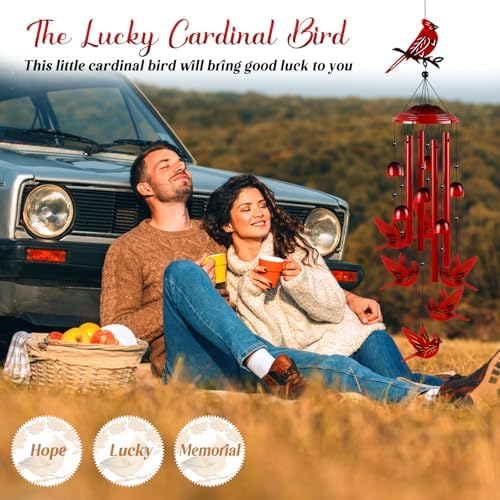 YHmall Cardinal Wind Chimes for Outside, Cardinal Gifts for Women Soothing Tones Memorial Wind Chime for Garden, Yard, Patio Decor, 35" Windchimes Outdoors for Christmas, New Year