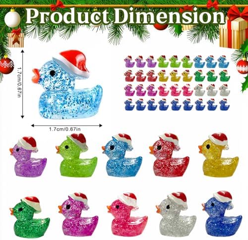 100PCS Christmas Glitter Mini Resin Ducks, Luminous Miniature Figures Tiny Ducks Micro Landscape Garden Aquarium Dollhouse for Xmas Birthday Ornaments