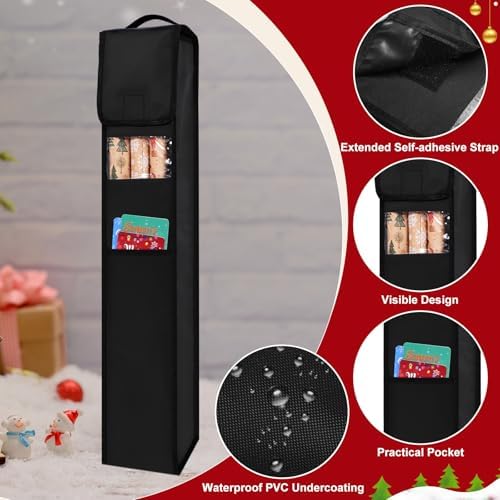 Wrapping Paper Storage Bag 31 Inch Christmas Gift Wrapping Paper Organizer Storage Containers Clear Window Gift Wrap Holder with Pocket and Handle for 9 Standard Rolls Holiday Crafts