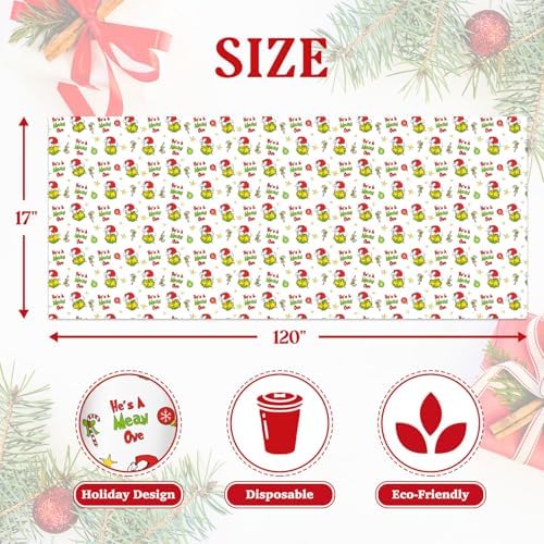 Funny Christmas Wrapping Paper Roll, 3 Rolls Holiday Gift Wrap Papers, Cartoon Green Red Xmas Wrapping Papers Party Supplies, Christmas Paper for DIY Birthday New Year Gift Packing Decor, 17x120 Inch