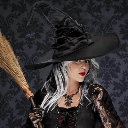 Witch Hat, 18 Inches Wicked Wizard Hat with Wide Brim, Cosplay Accessories for Women Halloween Witch Costume Party