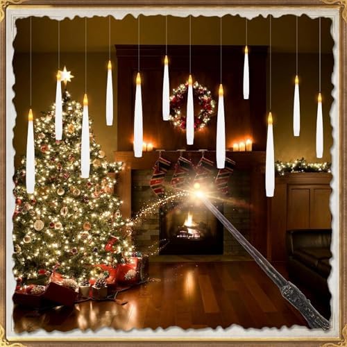 20 PCS Floating Candles with Wand LED Magic Hanging Candle Battery Operated Candle with 21 Batteries Include Flickering Warm Light Floating Candles for Christmas Halloween Decoration