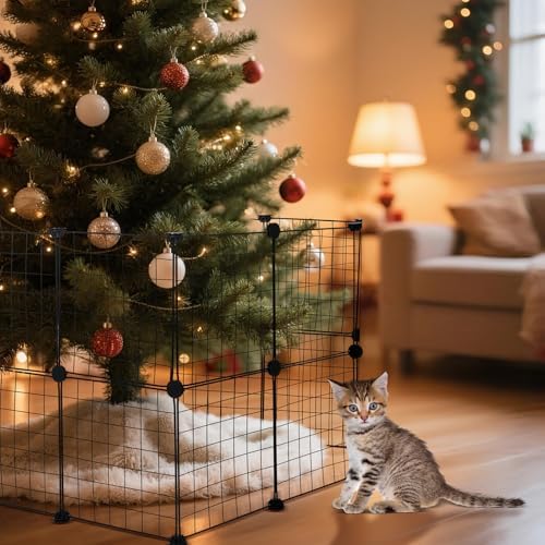16 Pieces Christmas Tree Fences, Height 24 Inch Metal Christmas Tree Fence Barrier for Pets Dog Cat Xmas Black Gate for Holiday Office Home Decorations