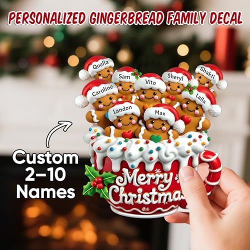 Merry Christmas - Personalized Gingerbread Family Decal, Custom Name Gingerbread Christmas Fridge Magnet for Refrigerator, Xmas Family Fridge Stickers 2025, Holiday Kitchen Decor