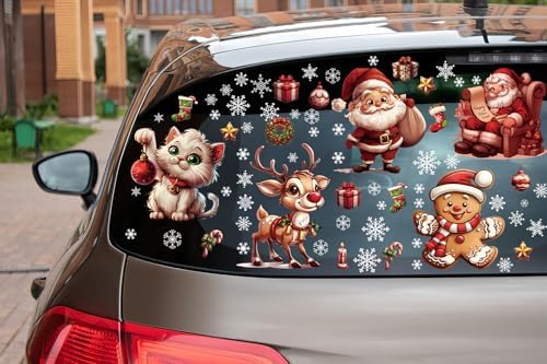 12 Sheets 171 Pcs Big Size Christmas Window Clings - Santa, Reindeer, Dog & Cat Window Stickers & Decals for Home, School, Office & Party Supplies